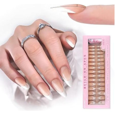 EBANKU French Tip Press on Nails, 150 vnt. iš anksto suformuotų klijuojamų nagų, balti vidutinio dydžio migdolo formos dirbtiniai nagai, geliniai nagų antgaliai, stori akriliniai nagai plokščiams nagams su nagų klijais