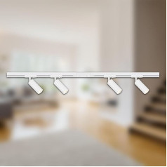 BRILONER - Bėgių sistemos komplektas, 4x LED prožektoriai, pasukami, šviestuvai, šviesos bėgių sistema, lubų šviestuvas, lubų šviestuvas, prožektorius, 1,5 m, baltas