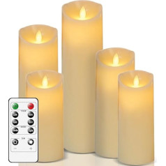 LED žvakės [5 vnt.] nedegios žvakės, 24 valandų laikmačio funkcija su nuotolinio valdymo pulteliu, šokanti liepsna, LED žvakės, skirtos namų dekoravimui, Kalėdoms, gimtadieniui, vakarėliams (baltos spalvos)