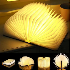 Knygų lempa, magnetinė LED knygų šviesos nuotaikos šviesa, knygų lempa / naktinis šviestuvas / stalo lempa / dekoratyviniai žibintai / naktinė šviesa vaikams, USB įkraunama 360° sulankstoma medinė dovana (19,5 x 14,5 x 2,5 cm)