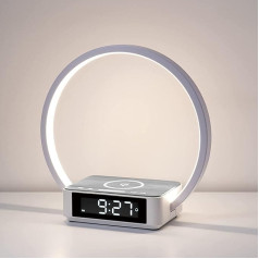 WILIT LED naktinė lempa su įkrovimo funkcija, 10 W, šviesos žadintuvas, stalinis šviestuvas, 3 ryškumo lygių jutiklinis apšvietimas, šilta naktinė šviesa su 10 W belaidžiu įkrovikliu miegamajam, pilka