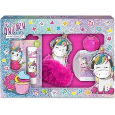Naturaverde Kids - Be A Unicorn - Dovanų pakuotė, Pon Pon Pon rinkinys, natūralaus tualetinio vandens purškalas 50 ml ir Fanille Burrocacao 5,7 ml, raktų pakabukas su Pon Pon, 1