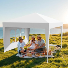 Pavėsinė 3 x 6 m Vandeniui atspari sodo pavėsinė Tvirtas PE brezentas Plug-In sistema Metaliniai stulpai, Marquee for Party Camping Market, Party Tent, sulankstoma pavėsinė su nuimamomis šoninėmis sienelėmis, žemės kabliai, UV