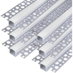 inShareplus Gipsas LED profilyje 1M 6 pakuotės LED Aliuminis K su pieno difuzoriumi, įleidžiamas LED juostelės difuzorius po spinta, lentyna, siena, stalas, lubos ir kampas