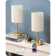 EDISHINE LED naktinis šviestuvas Touch Dimmable 2 stalinių šviestuvų rinkinys Modernus mažas šviestuvas su įkrovimo funkcija 2 USB prievadai su kabeliu miegamajam Svetainė Palangė Dovanų auksas