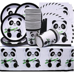 61 x Panda Šalies indai, gimtadienio dekoracijos, Panda lėkštės, Panda puodeliai, Panda servetėlės, Panda staltiesė, berniukams ir mergaitėms, Panda gimtadienio tema