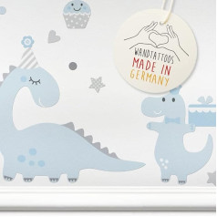 Sienų lipdukai Vaikų kambarys I Pagaminta Vokietijoje I Kūdikių kambario apdaila I Dizainas Sienų lipdukai Mergaitės ir berniukai I Dinozaurai Dinozaurai I Mėlyna Pilka