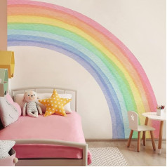 funlife Sienų tatuiruotė Vaivorykštė Didelis 200 x 180 cm, lipnus pastelinis vaivorykštės sieninis lipdukas vaikų kambariui, medžiaginis vaivorykštės sieninis lipdukas kūdikių kambariui, miegamajam, dešinė pusė vaivorykštės arkos vaikams