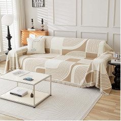 Boho sofos užvalkalas, skirtas naminiams gyvūnėliams, šenilinis sofos užvalkalas, dvipusis sofos užvalkalas, geometrinis raštas, L formos, dvivietis, dvivietis, trivietis, trivietis arba keturvietis su kutais (180 x 260 cm, chaki spalvos)