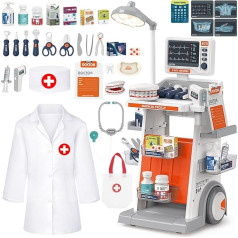 deAO Gydytojo lagaminėlis vaikams nuo 3 metų, gydytojo žaislas su šviesa ir EKG medicininiu vežimėliu, vaidmenų žaidimų rinkinys berniukams ir mergaitėms, dovanų idėja, Kalėdos, gimtadienis