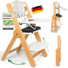 ZWERGHELD® Premium vaikiškų aukštų kėdučių rinkinys ZS3 - auga kartu su jūsų vaiku Sulankstoma reguliuojama aukšta kėdutė kūdikiui nuo 6 mėnesių iki 90 kg apkrovos su valgomąja lenta - laiptų kėdutė vaikams