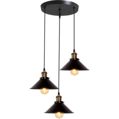iDEGU Retro 3 lempučių pakabinamas šviestuvas, pramoninis pakabinamas šviestuvas E27 lubų šviesos metalinis gaubtas 22 cm dizaino Edisono derliaus lempos pakabinamas šviestuvas virtuvei, valgomajam, miegamajam, prieškambariui (juodas)
