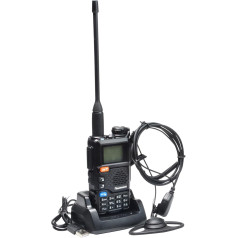 QUANSHENG UV-5RPLUS radijo stotis 5W Walkie Talkie ilgo nuotolio įkraunama rankinė radijo stotis suaugusiesiems Policijos radijo stotis su FM, NOAA, C tipo įkrova, 200 kanalų (UV-5RPLUS su D formos ausinėmis)