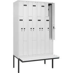 kaiserkraft | Z-Spind Evolo Plus Sitzbank | 4 Abteile | weiß | B 1200 mm | Sicherheits-Drehriegel | mit auskragender Sitzbank | Kunststoff
