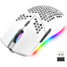 Mengshen RGB žaidimų pelė, belaidė pelė su lengvu medaus korio korpusu, labai tiksli optinė, reguliuojama 3200 DPI, ergonomiška, skirta 