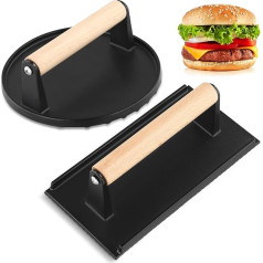 Hamburgerių mėsainių smulkintuvo rinkinys su apvalia ir stačiakampio formos, ketaus mėsainių presas, grilio presas su karščiui atsparia rankena, Hamburgerių spaudimo išspaudimo riebalai, profesionalus mėsainių spaudimo presas, skirtas mėsaini
