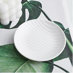Elegantiškas apvalus muilo indas, modernus minimalistinio dryžuoto dizaino keraminis padėklas (baltas)
