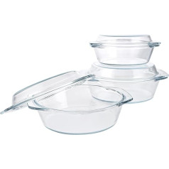 YAYODS 3 puodų stiklinių indų su dangčiu pakuotė - 650/1000/1400 ml apvalus puodas - mikrobangų krosnelės indų stiklas su apvaliu dangčiu - orkaitėje keptas stiklinis kepimo indas su rankenomis vaisių salotoms, mėsai