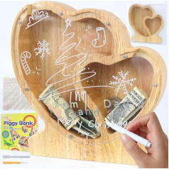 Mikytoper raidžių pinigų dėžutė vaikams ir suaugusiesiems Medinė personalizuota A-Z Piggy Bank su tiksliniu plotu Skaidri abėcėlės pinigų dėžutė Pinigų dėžutė, skirta dovanų dekoracijoms Krikštynos (Heart-2)