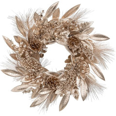 40 cm Kalėdų vainikas Šampanas Dirbtinis durų vainikas su magnolijos lapais Uogos Pušų spurgai Kalėdų dekoracijos žiemos Kalėdų dekoracijos
