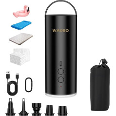 WADEO elektrinis oro siurblys, 4000 mAh įkraunama baterija oro siurblys, mini oro siurblys, elektrinis pripūtimo įrenginys su 6 oro purkštukais, greitas pripučiamasis pripučiamų valčių / oro čiužinių / baseinų / plaukimo žiedas