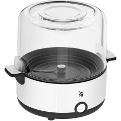 WMF KITCHENminis popkornų gaminimo aparatas namams, popkornų gaminimo aparatas, dengta kaitinimo plokštė, dangtis kaip serviravimo indas, sviesto tirpinimo anga, popkornai su cukrumi ir druska, taupantis vietą, nerūdijančio plieno matinis