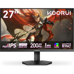 KOORUI G2721P 27 colių žaidimų monitorius, 2K WQHD 2560 x 1440 Fast IPS 200 Hz ekranas, 1 ms GTG HDR400 adaptyvioji sinchronizacija HDMI/DP VESA 75 x 75 mm