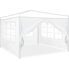 Relaxdays 4 šoninės pavėsinės sienos, 2 x 3 m, šoninės plokštės su langu ir užtrauktuku, atsparios vandeniui, PVC ir PE, baltos spalvos