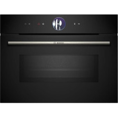 Bosch CMG7761B1 Series 8 išmanioji integruota kompaktiška orkaitė su mikrobangų krosnelės funkcija, 45 x 60 cm, juoda, pagaminta Vokietijoje, pirolizė, oro kepimas, skaitmeninis valdymo žiedas, jutiklinis ekranas, automatinės programos