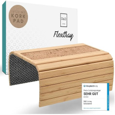 D&D Living ® Sofos padėklas - lentyna sofos porankiui su neslystančiu kamštiniu padėklu | Padėklas sofai su 47 x 34 cm tvaraus bambuko natūraliu dydžiu