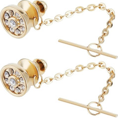 WEBEEDY Pack of 2 Vyrų Crystal kaklaraiščių smeigtukai Apvalūs kaklaraiščių smeigtukai su grandinėle Kaklaraiščių smeigtukas Kaklaraiščių smeigtukas su grandinėle Krištolo ženkleliai Brožė Vestuvių gimtadienis Jubiliejus (aukso tonas)