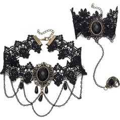 NOPKESV Pakuotė iš 2 Gotikos panko Choker apykaklės karoliai su Rhinestone tatuiruotė apykaklė Vampyras su ašaros pakabukas moterims Cosplay šalis (juoda)