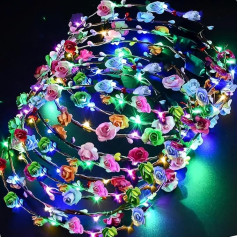 PTHTECHUS Pakuotė iš 12 LED gėlių vainiko galvos juosta - karūnos Gėlių girlianda Boho gėlių galvos karūna vestuvėms, festivaliui ir vakarėliui, galvos apdangalas su dekoru (FKH-12)