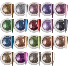 Welhammsae Chrome nagų milteliai, 19 spalvų blizgučių milteliai, blizgučių nagų milteliai, lazeriniai chromo milteliai, super veidrodiniai nagų blizgučiai, glazūruoti ledinukai, stikliniai perliniai nagų milteliai 