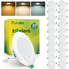 20 LED prožektorių rinkinys, 230 V, 6 W, 700 LM, šilta balta, neutrali balta, šalta balta, IP44 prožektoriai, lubų prožektoriai, LED lubų prožektoriai vonios kambariui, virtuvei, 75-90 mm skylės dydis