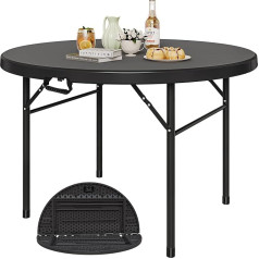 YITAHOME 122 cm apvalus sulankstomas stalas su rankena, atsparus oro sąlygoms lauke ir viduje, nešiojamas stovyklavimo stalas su metaliniu rėmu, plastikinis sodo stalas su 4 cm stalviršiu, skirtas vakarėliams, stovyklavimui, barbekiu,