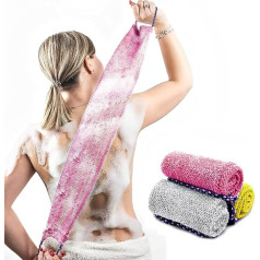Pinkiou 3 pakuotės dušo kempinė su rankena, Afrikos šveičiamasis tinklelis, šveičiamasis tinklelis, vonios kempinė, pagalba nugaros kremui, minkštas, patvarus nailonas, tinka kasdienėms maudynėms moterims ir