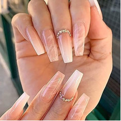 Karstas netikri nagai Ilgi netikri nagai Nude Press On Nails Balerina Akrilo Stick On Nails 24 vienetų moterims ir mergaitėms