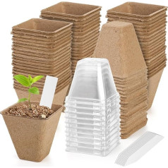 50 vnt. pradinių sėklų puodų 3,3 colio puodų su 50 vnt. augalų etikečių ir plastikiniais dangteliais, augalų sėklų pradinis rinkinys sodui, gėlėms, sodinukams, daržovių daigams