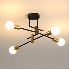 Derliaus lubų šviestuvas, E27 pramoniniai lubų šviestuvai, 70 cm skersmens, skirti miegamajam, virtuvei, prieškambariui, modernus šviestuvas, 4 žibintai (lemputė neįtraukta)