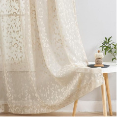 Skaidrios nėrinių užuolaidos Smėlio spalvos miegamasis Elegantiškas gėlių Rod Pocket Gyvenamasis kambarys užuolaidų skydai Megzti lapų modelis Šviesos filtravimo privatumo Airy