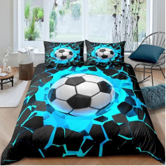 Futbolas Vaikiška patalynė 135 x 200.3D futbolo motyvas Berniukai paaugliai Sportas Antklodžių užvalkalų rinkinys, mėlyna, žalia, minkštas patogus antklodžių užvalkalas suaugusiesiems ir vaikams (mėlyna, 135 x 200 cm)