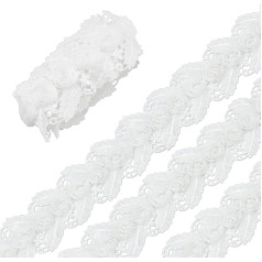 PH PandaHall nėrinių juostelė su 3D gėle, 8 cm, gėlių aplikacija, siuvinėta, siuvimas, nėrinių aplikacija, vintažinis siuvimas, amatas namų aprangai, puošmena, poliesteris, kostiumų aksesuarai, 2 metrai