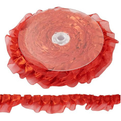 Craftdady Raudona nėrinių juostelė su raukiniais, 4,8 cm, vintažinė atlasinė organzos juostelė, 2 sluoksnių, 40 mm, skirta aplikacijoms, siuvimui, vestuvių dekoracijoms, 21,8 metro