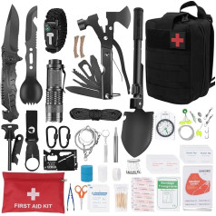 71 in 1 Außen Notfall Survival Kit mit Erste Hilfe Set,Survival Ausrüstung mit Erste Hilfe Set,Multi-Tool Axt,Klappspaten,Rettungsdecke Kompass,Geschenke für Männer Camping/Abenteuer/Wandern im Freien