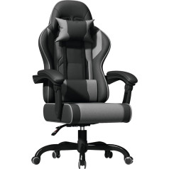 JUMMICO masažinė žaidimų kėdė, ergonomiška biuro kėdė su juosmens atrama, kompiuterių kėdės, lenktynių biuro kėdės, žaidimų kėdė, rašomojo stalo kėdė, 150 kg keliamoji galia, tamsiai pilka