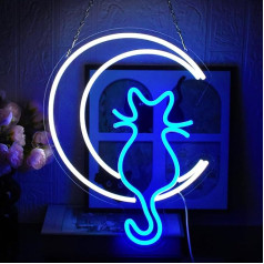 UExnkj-Y Cat Moon Neon Cat Light Sign for Wall Decoration, White Blue Light Sign USB Power LED Sign for Bedroom Living Room Children's Room Pet Shop Party Club (Moon Cat)