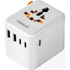 TESSAN kelioninis adapteris visame pasaulyje su USB C GaN 65W PD Quick Landing, kelioninis kištukinis adapteris visame pasaulyje su 5 USB, kištukinis lizdas, universalus adapteris JAV Tailandas Japonija JK Brazilija Australija Meksika