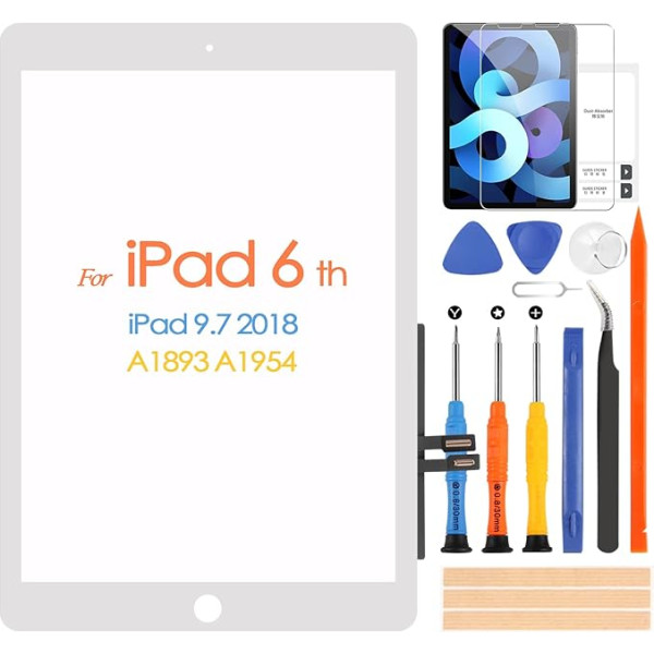 ARSSLY jutiklinis ekranas iPad 2018 9.7 A1893 A1954 skaitmenizatoriaus ekranas iPad 6 su taisymo rinkiniu, jutiklinio ekrano pakaitalas iPad 6 (be pradžios mygtuko, be LCD ekrano) (baltas)