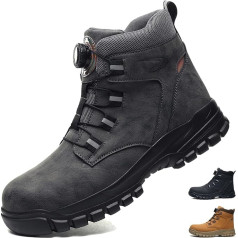 Sicherheitsschuhe Herren Arbeitsschuhe Sicherheitsstiefel S3 Leder Mit Stahlkappe Wasserdicht rutschfest Arbeitsstiefel Drehknopf Anti-Punktur Und Anti-Smash Unisex 01